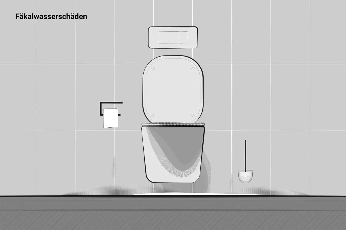 Ein zeichnerisch dargestellter Fäkalwasserschaden im Bereich der Toilette.