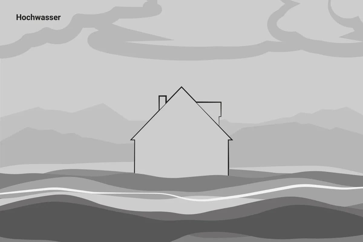 Eine grafische Darstellung eines Gebäudes im Hochwasser