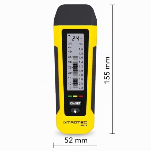 TROTEC Feuchtigkeitsmessgerät BM22 – Für Wand, Holz, Estrich – Messbereich 6-44%, Abschaltautomatik, LED Feuchte-Indikator, LED-Taschenlampe