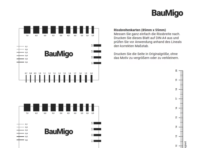 Eine Rissbreitenkarte/Risslineal zum Ausdrucken