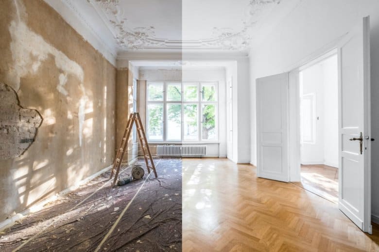 Eine Wohnung vor und nach der Renovierung